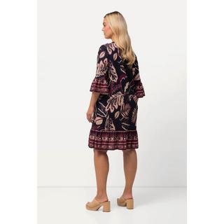 Ulla Popken  Robe mini coupe trapèze, imprimé feuilles, décolleté en V et manches 3/4 