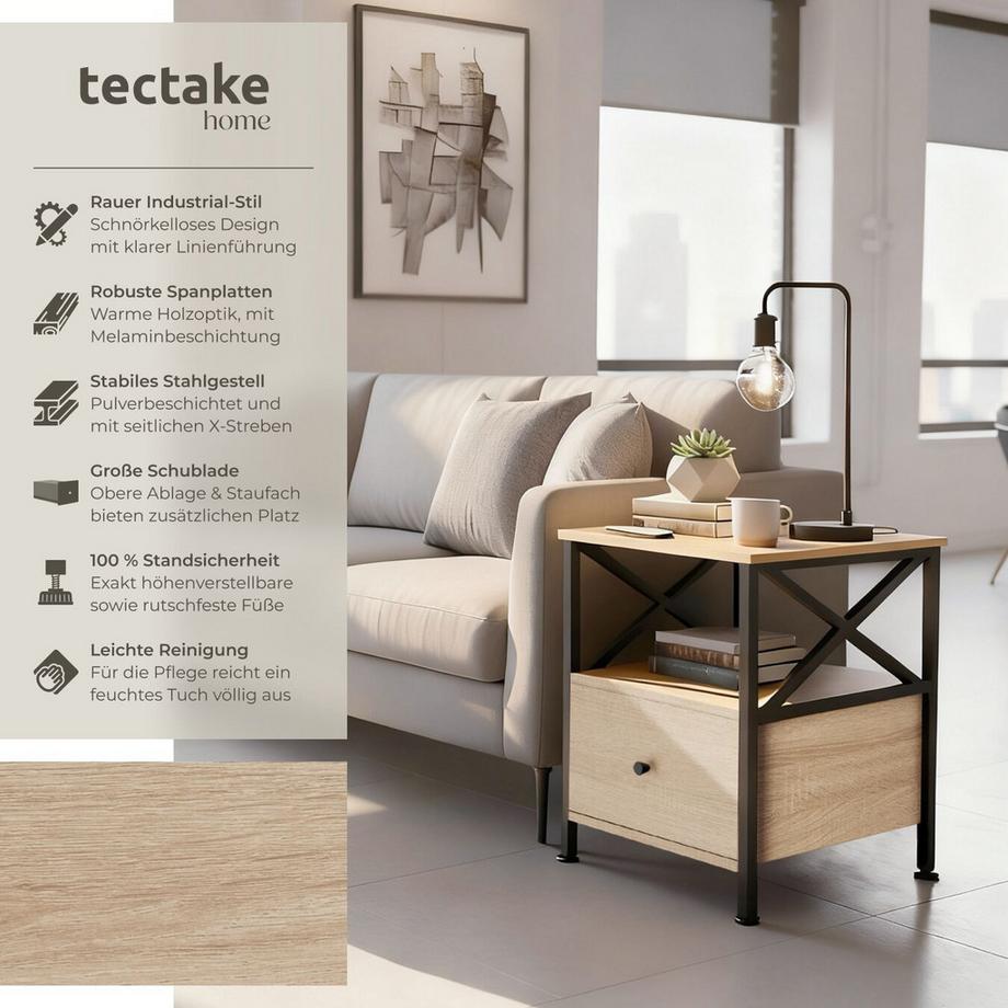 Tectake Comodino Falkirk stile industriale  