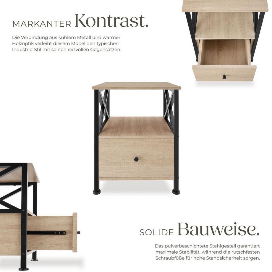 Tectake Comodino Falkirk stile industriale  