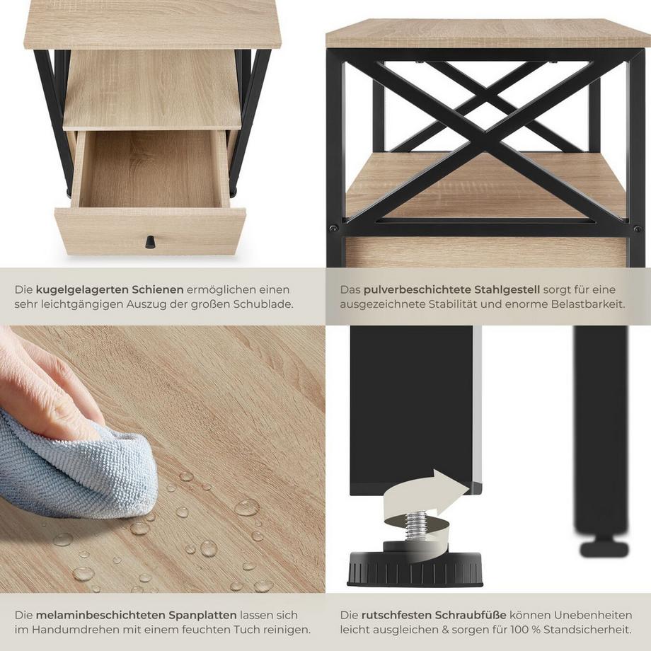 Tectake Comodino Falkirk stile industriale  