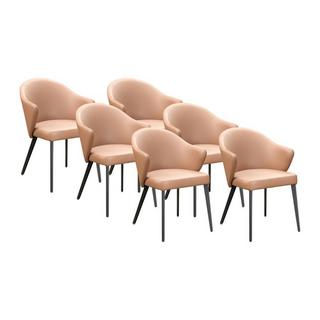 Maison Céphy Lot de 6 chaises avec accoudoirs en cuir et acier noir - Camel - MIBELLY de Maison Céphy  