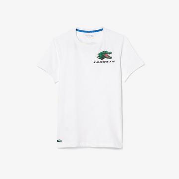 SPORT Tennis-T-Shirt mit Krokodilaufdruck weiss