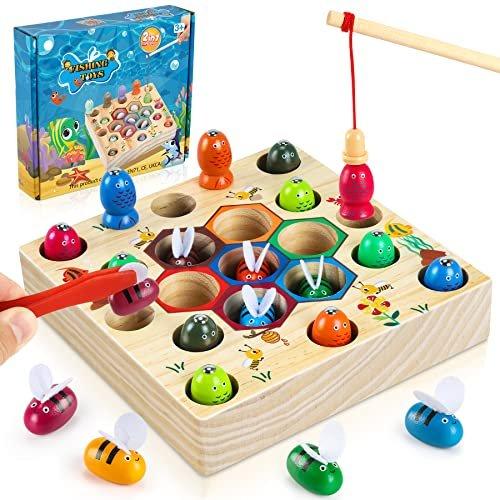 Activity-board  Jeu de pêche magnétique 2 ans jouet enfant 2 en 1 jeu magnétique en bois 