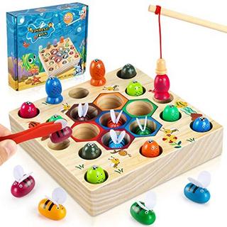 Activity-board  Jeu de pêche magnétique 2 ans jouet enfant 2 en 1 jeu magnétique en bois 