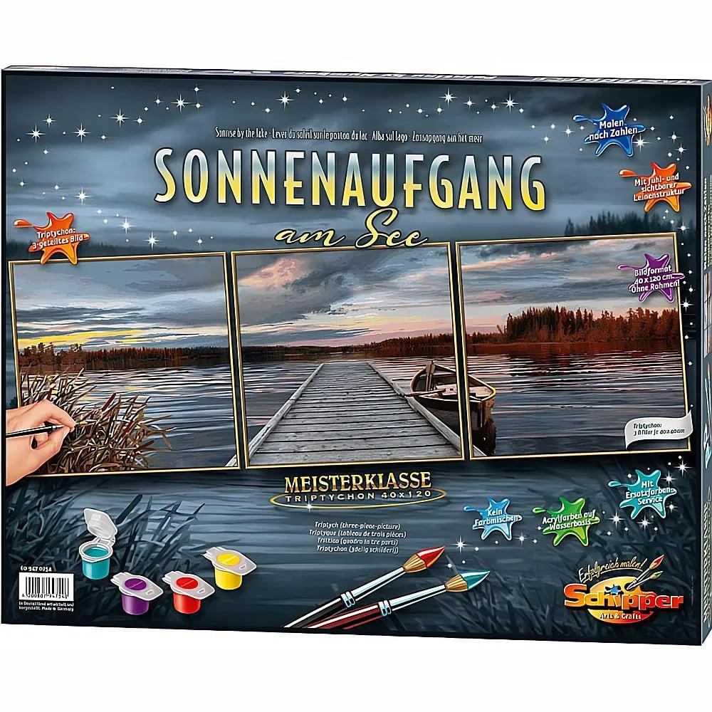 Image of Malen nach Zahlen - Sonnenaufgang am See (Triptychon) Multicolor