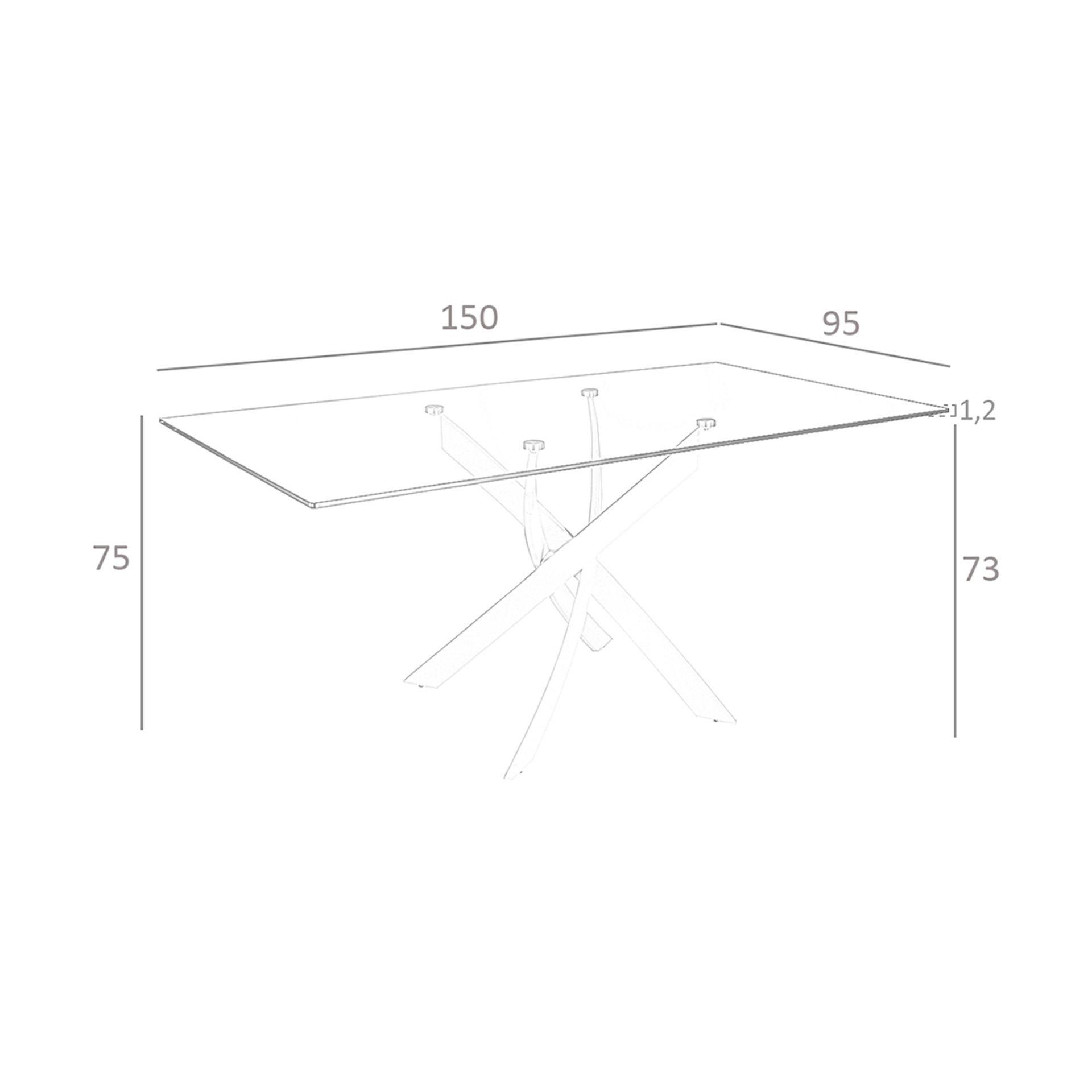 ANGEL CERDA Esstisch Rechteckig gehärtetes Glas aus verchromter Stahl  