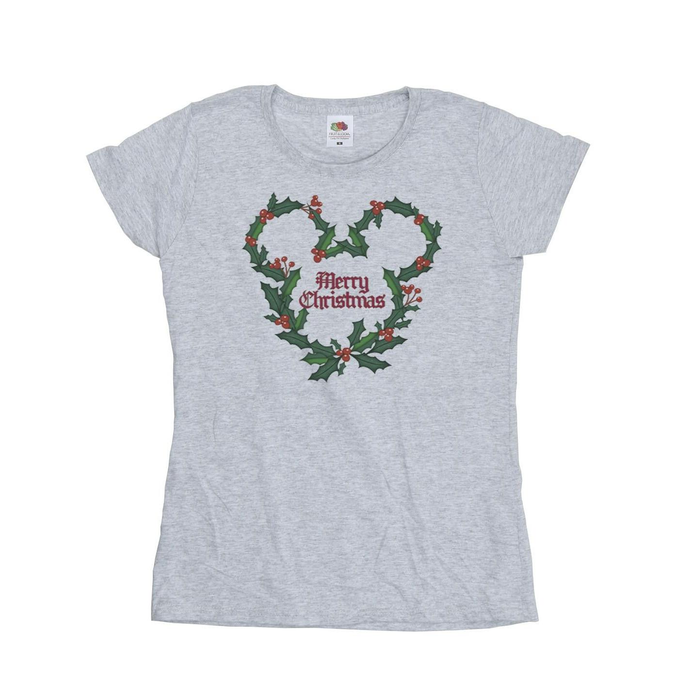 Image of Mickey Mouse Merry Christmas Holly Tshirt Damen Grau S