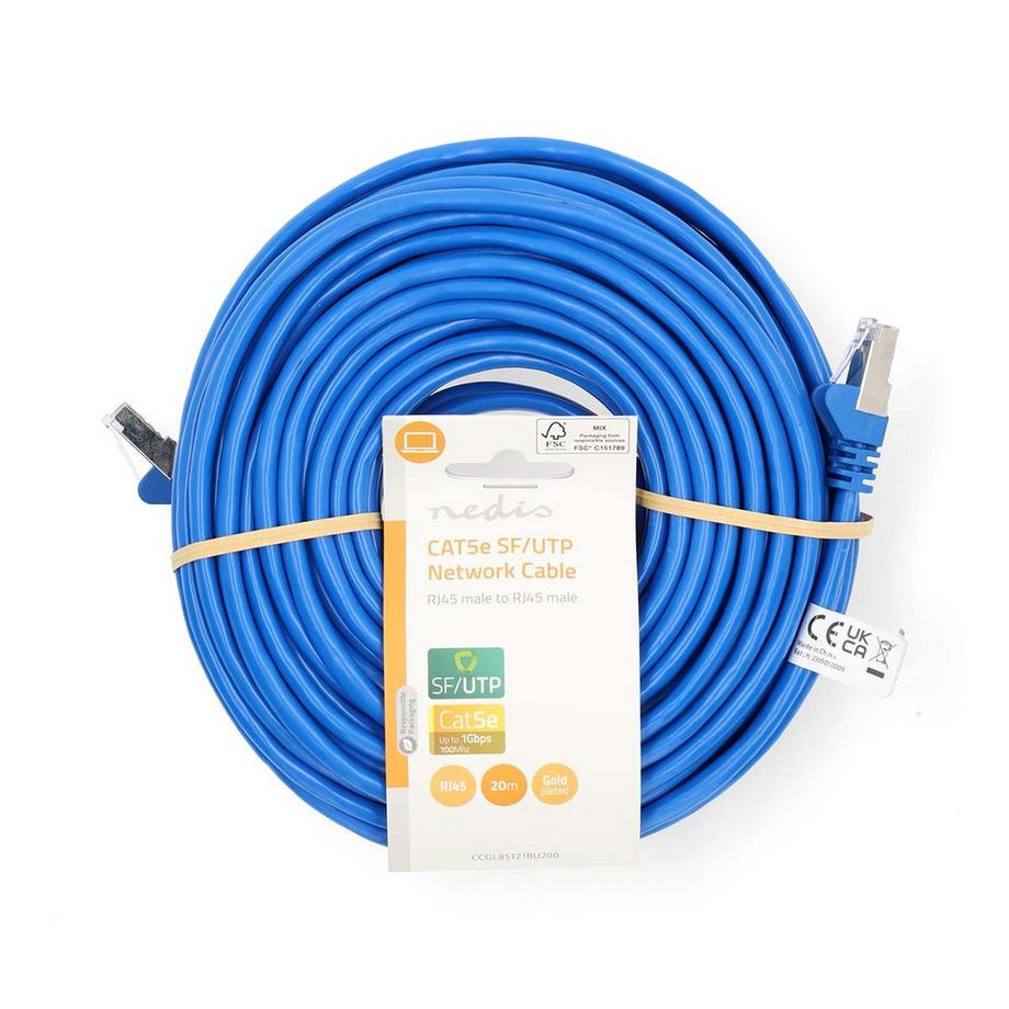 Nedis  Câble réseau CAT5e | SF/UTP | RJ45 Mâle | RJ45 Mâle | 20,0 m | Rond | PVC | Bleu | Étiquette 