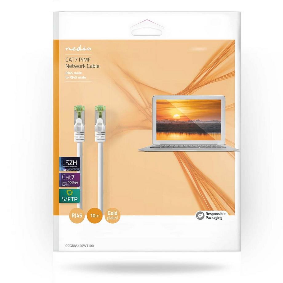 Nedis  Câble réseau CAT7 | S/FTP | RJ45 mâle | RJ45 femelle | 10.0 m | Snagless | Rond | LSZH | Blanc | Boîte 