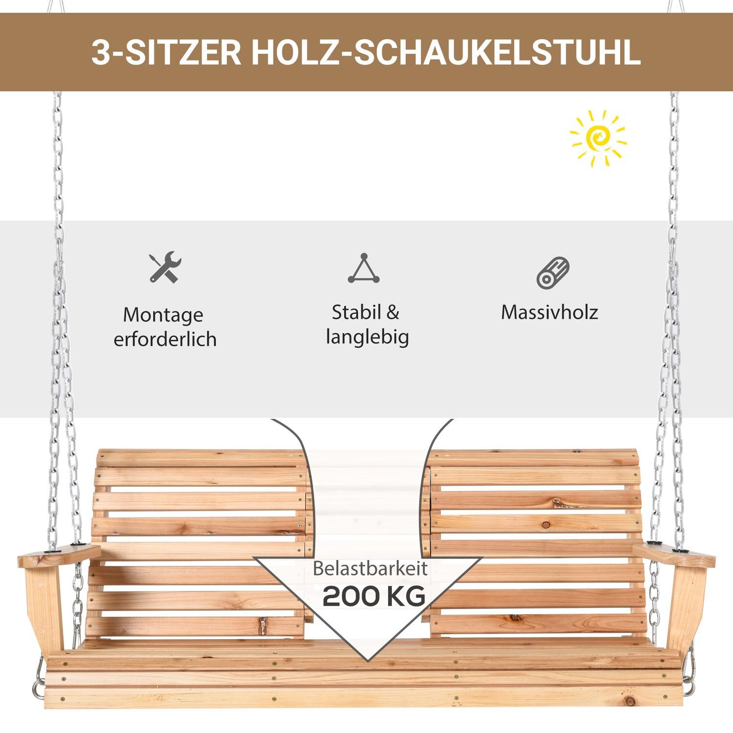 Northio Banc suspendu balançoire de jardin avec table basse pliable et porte-gobelet, bois de sapin, pour 2-3 personnes, 150x75x53cm, naturel  