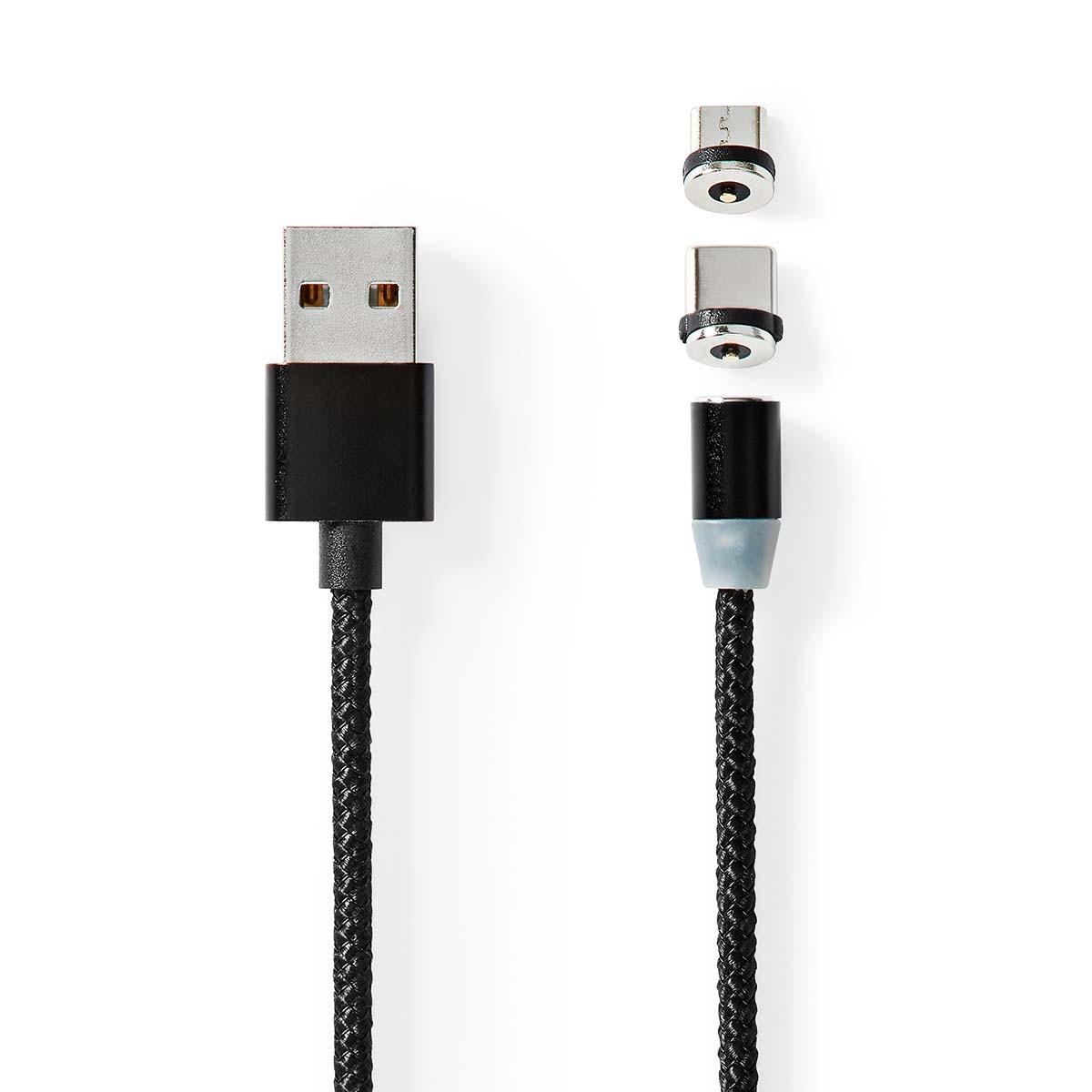 Image of USB-Kabel | USB 2.0 | USB-A Stecker | USB Micro-B Stecker / USB-C™ Stecker | 10 W | Keine Datenübertragung | Vernickelt | 2,00 m | Rund | Nylon | Schwarz | Box