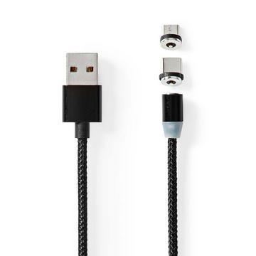 Câble USB | USB 2.0 | USB-A mâle | USB Micro-B mâle / USB-C™ mâle | 10 W | Pas de transfert de données | Nickelé | 2,00 m | Rond | Nylon | Noir | Boîte