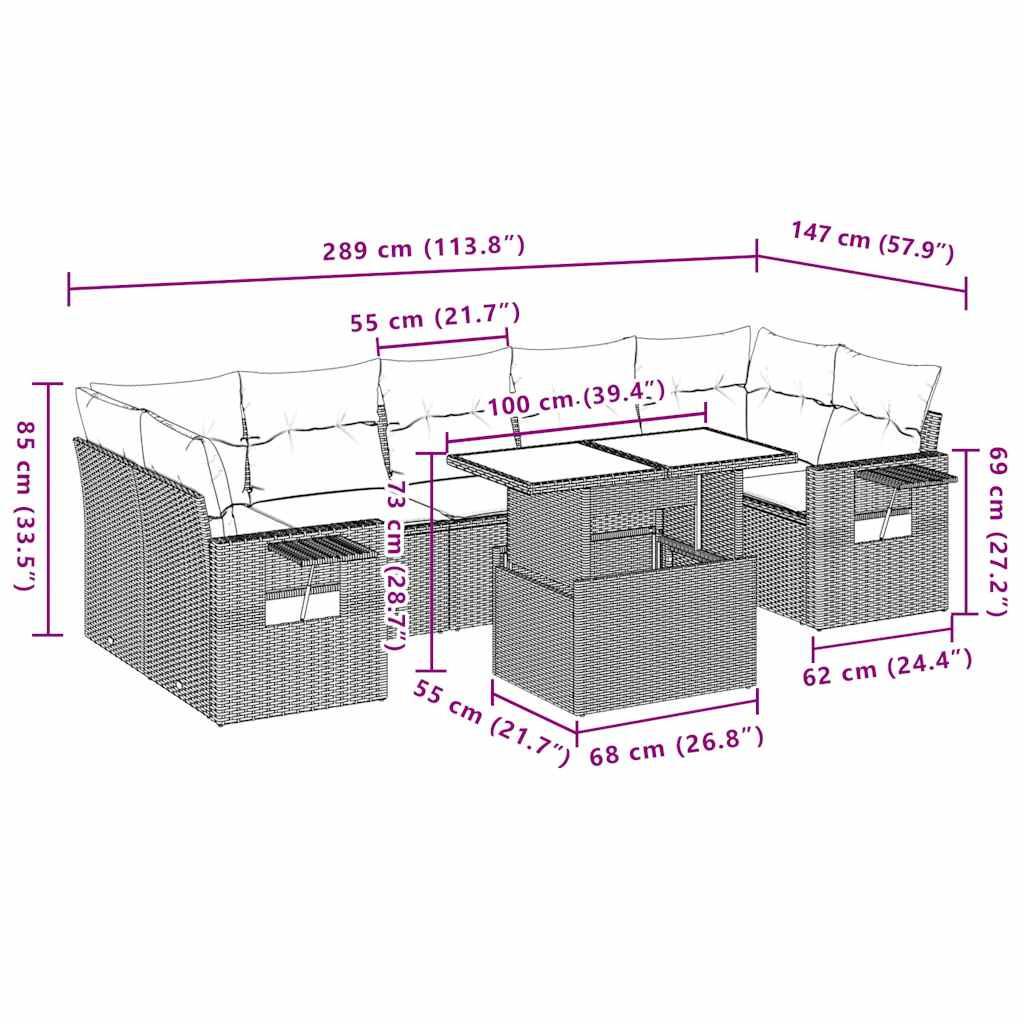 VidaXL Ensemble de canapés de jardin rotin synthétique  