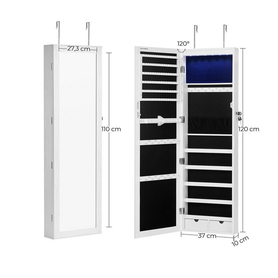 Calicosy  Rustikalerer Schmuckschrank mit Spiegel und Schloss 