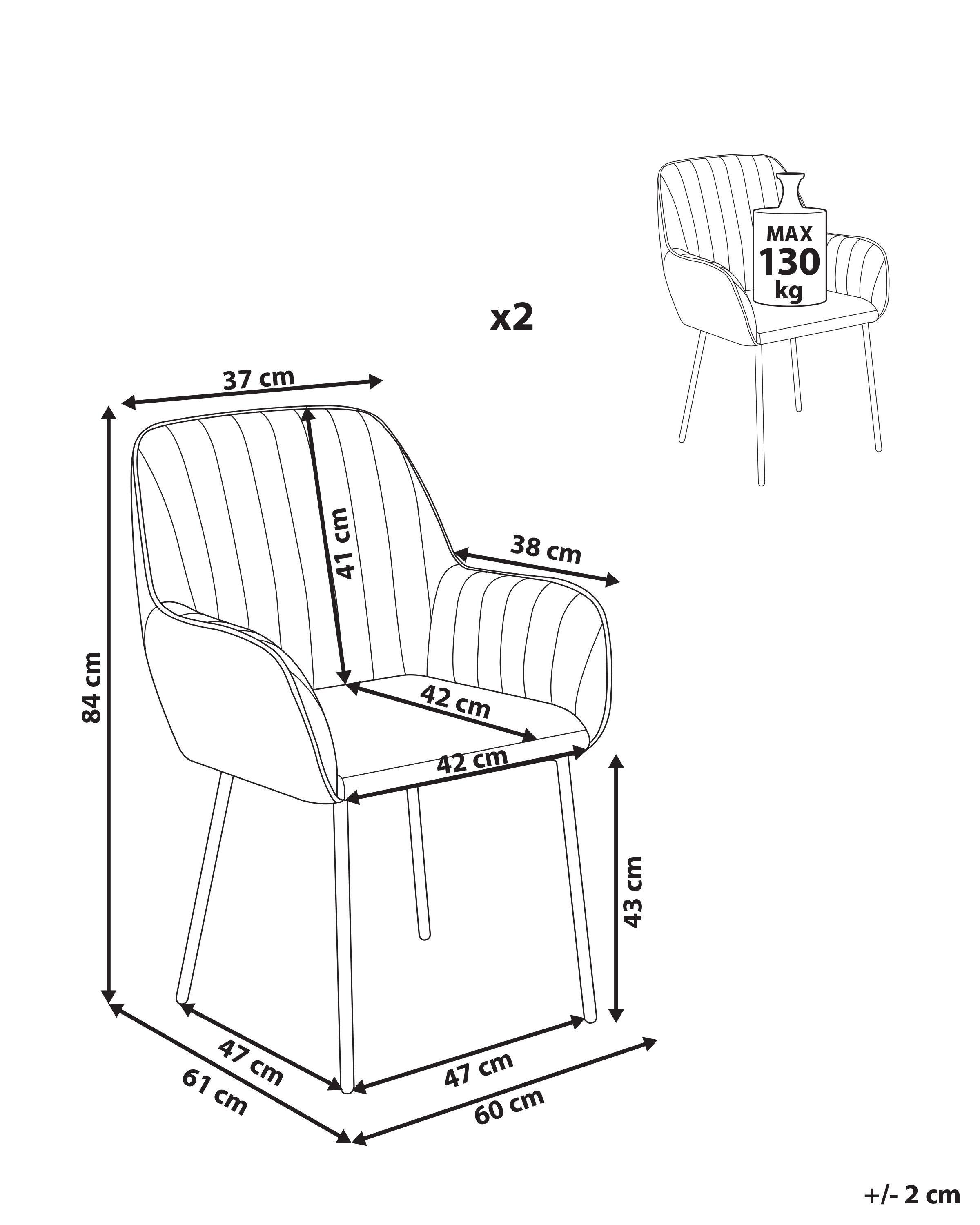 Beliani Set di 2 sedie da pranzo en Velluto Glamour WELLSTON  