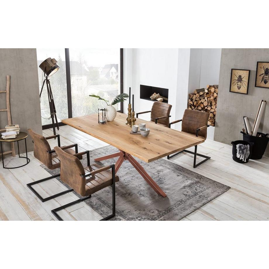 mutoni Table 200x100 cm - chêne sauvage naturel - métal brun antique  