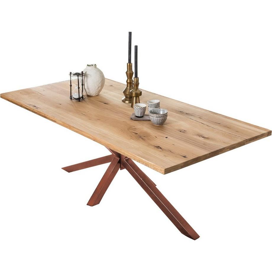 Massivholztisch 200x100 - Wildeiche geölt natur - Metall antik