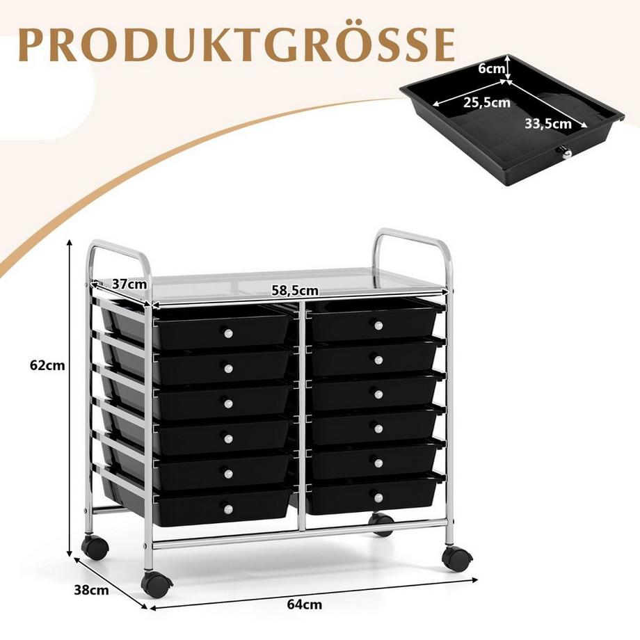 Northix Carrello portaoggetti con 12 cassetti  