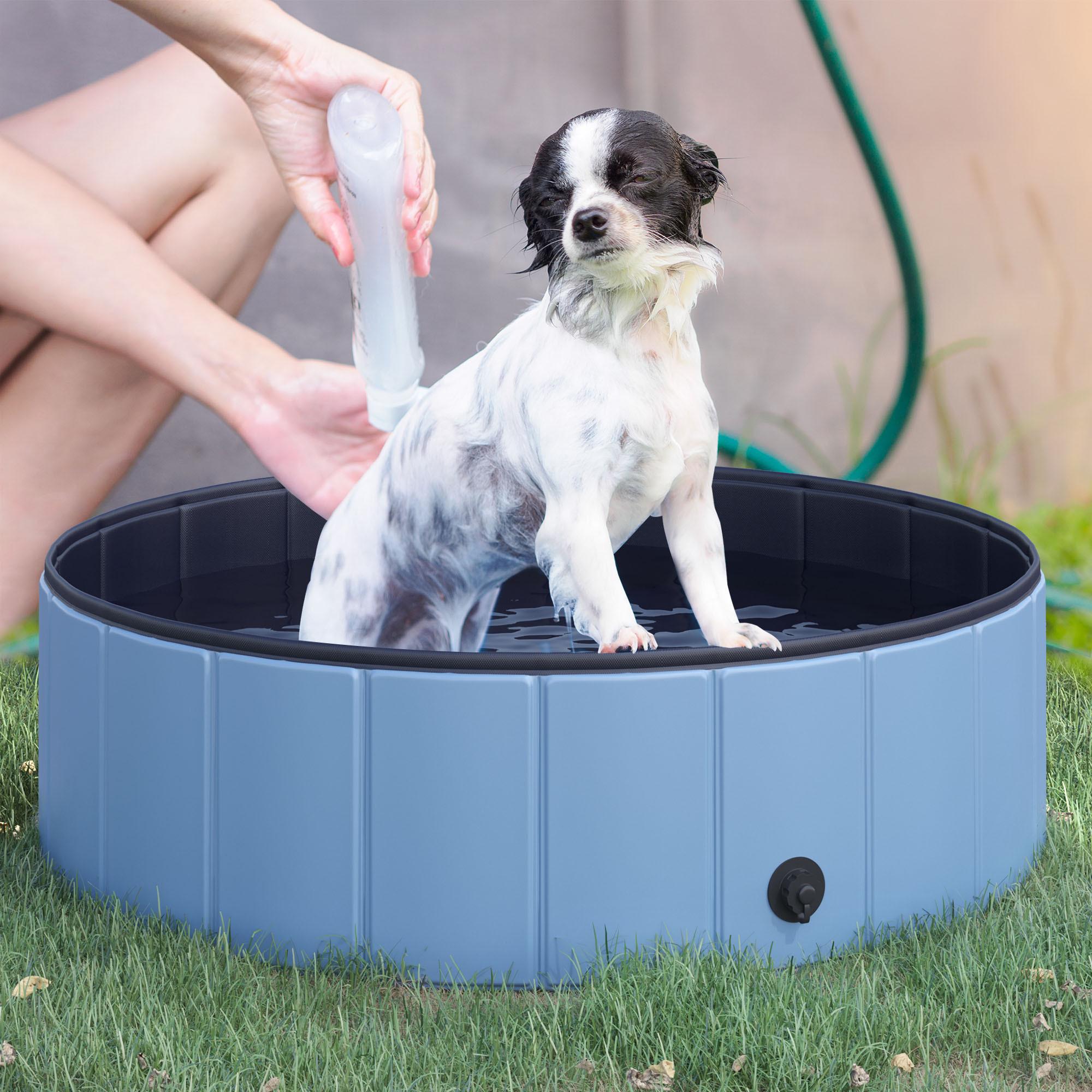 PawHut  Piscina Per Cani, Piscina Per Cani, Piscina In Pvc + Legno, Blu, Ø100Xh30 Cm, Perfetta Per Le Giornate Calde 