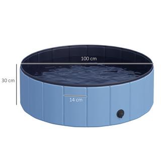 PawHut  Piscina Per Cani, Piscina Per Cani, Piscina In Pvc + Legno, Blu, Ø100Xh30 Cm, Perfetta Per Le Giornate Calde 