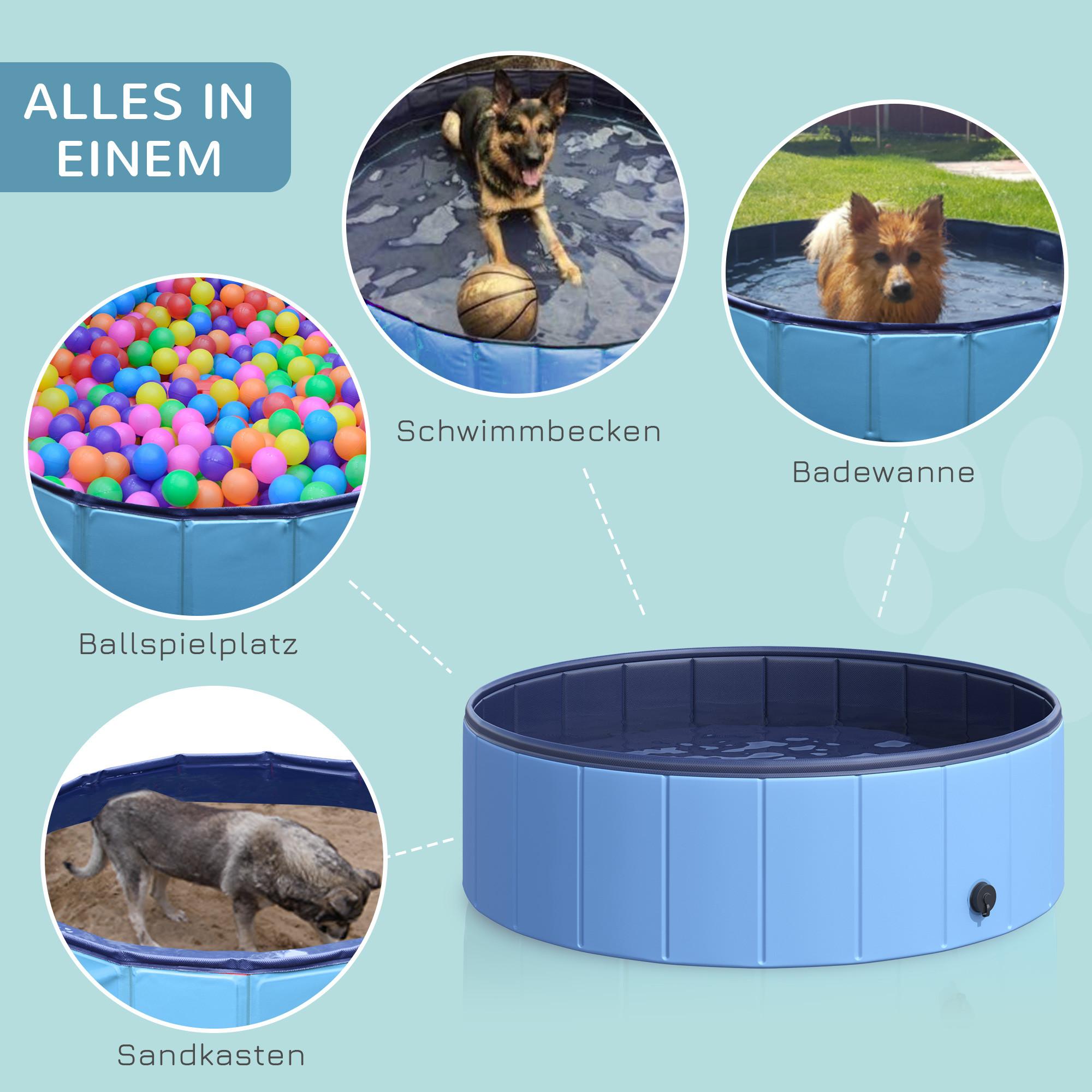 PawHut  Piscina Per Cani, Piscina Per Cani, Piscina In Pvc + Legno, Blu, Ø100Xh30 Cm, Perfetta Per Le Giornate Calde 