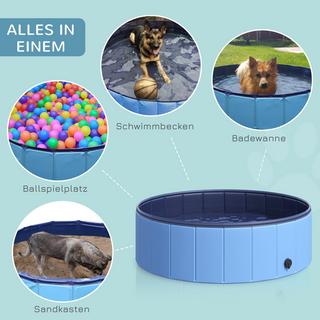 PawHut  Piscina Per Cani, Piscina Per Cani, Piscina In Pvc + Legno, Blu, Ø100Xh30 Cm, Perfetta Per Le Giornate Calde 