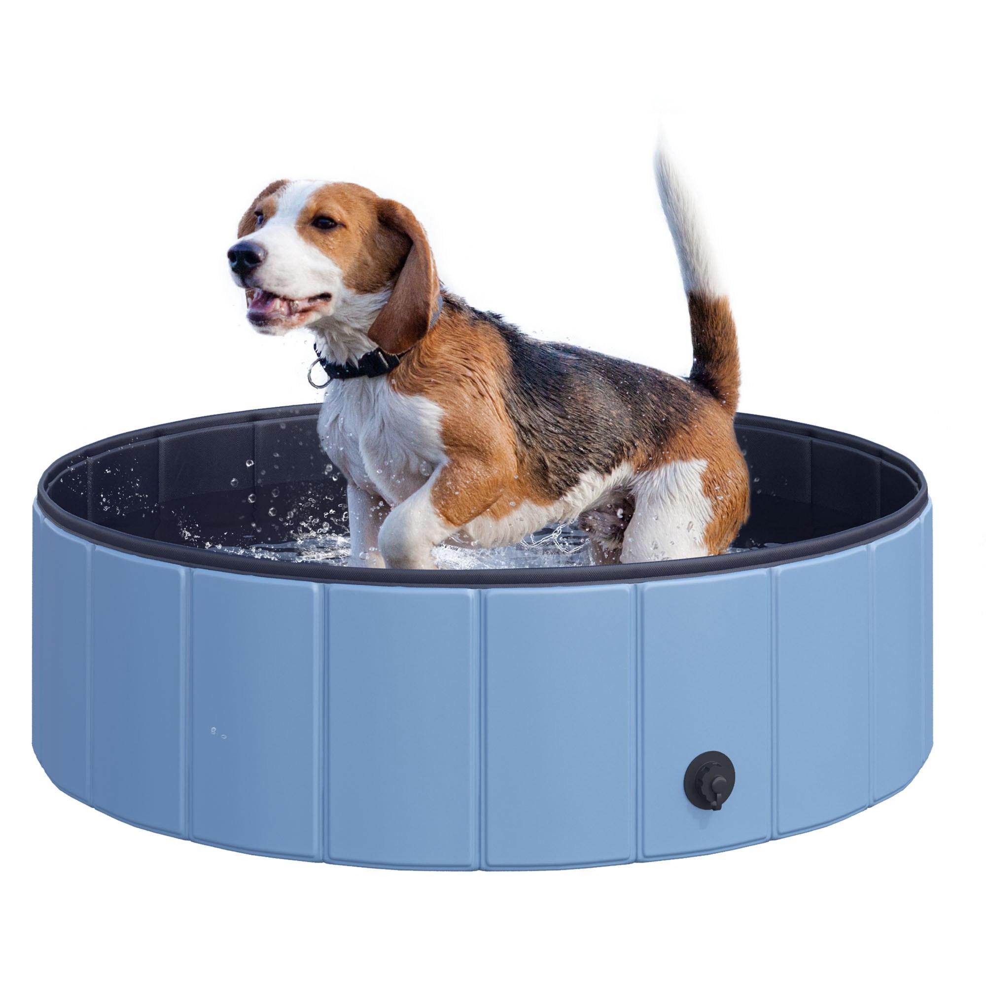 PawHut  Piscina Per Cani, Piscina Per Cani, Piscina In Pvc + Legno, Blu, Ø100Xh30 Cm, Perfetta Per Le Giornate Calde 