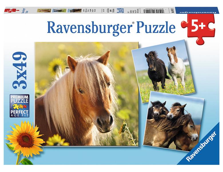 Ravensburger  Ravensburger puzzel Schattige ponys - Drie puzzels - 49 stukjes - kinderpuzzel 