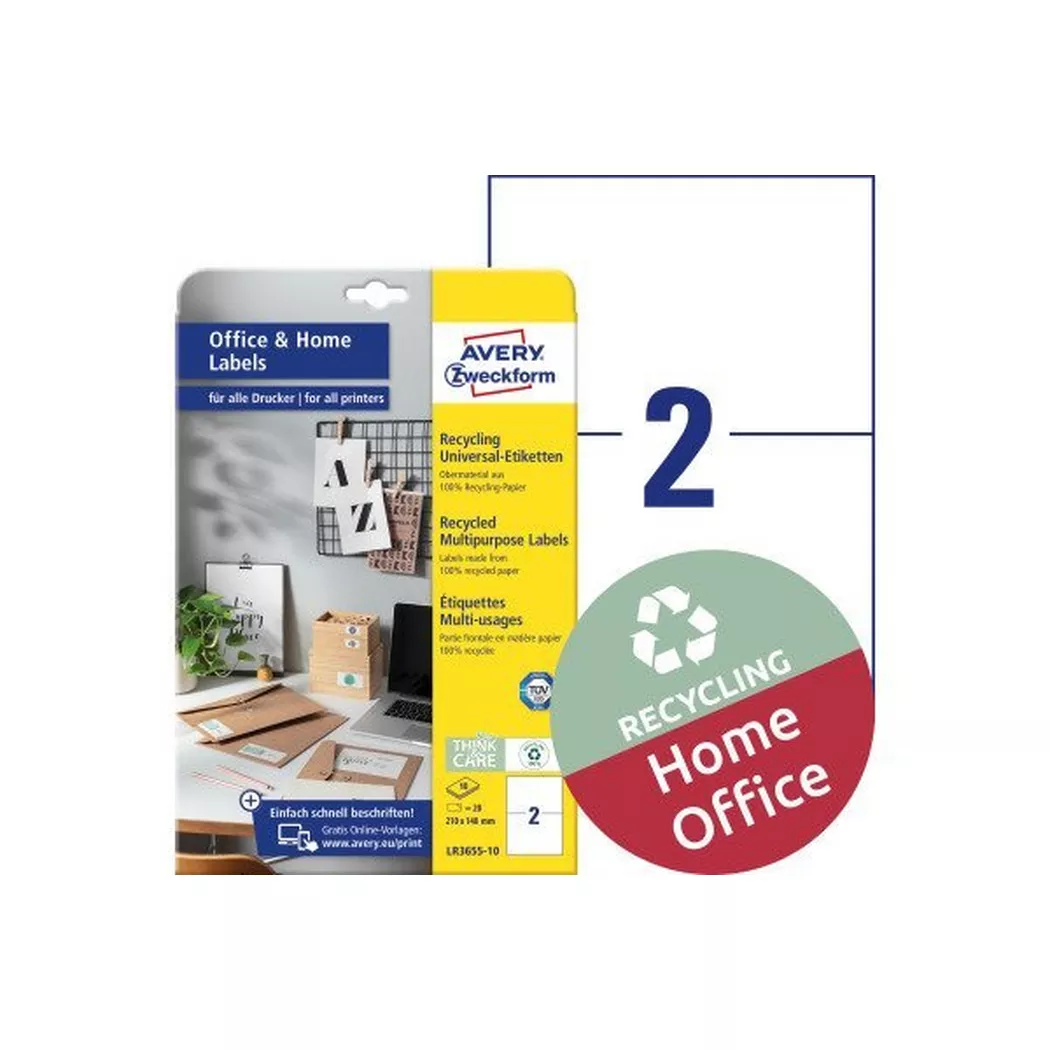 Avery-Zweckform – AVERY ZWECKFORM Etiketten 148x210mm, 10 Blatt/2 Stk., One Size, Weiss