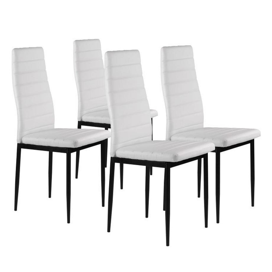 Lot de 4 chaises de salle à manger pour salon en Eco-Cuir, dossier ergonomique, blanc