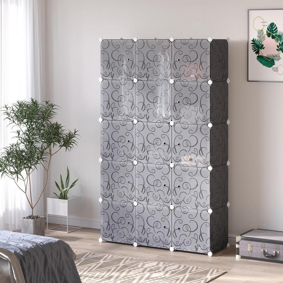 Northio DIY Kleiderschrank Regalsystem mit 2 große und 9 kleinen Würfeln DIY-Würfelregal, Schuhregal, Aufbewahrungsregal für Büchern Spielzeug Schwarz 111 x 47 x 183 cm  