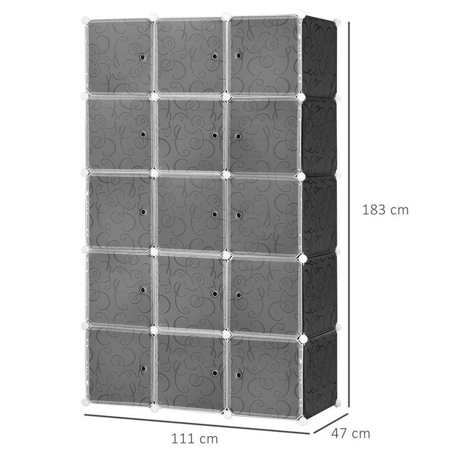 Northio DIY Kleiderschrank Regalsystem mit 2 große und 9 kleinen Würfeln DIY-Würfelregal, Schuhregal, Aufbewahrungsregal für Büchern Spielzeug Schwarz 111 x 47 x 183 cm  