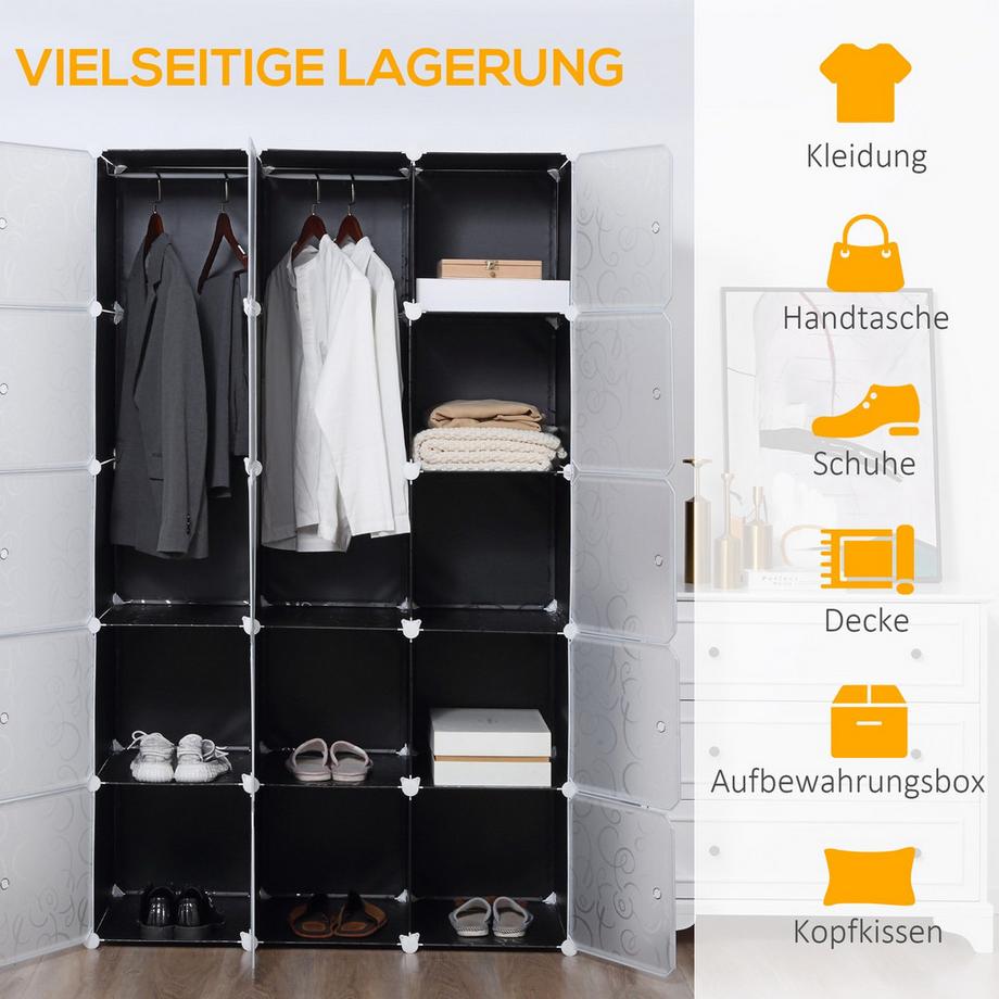 Northio DIY Kleiderschrank Regalsystem mit 2 große und 9 kleinen Würfeln DIY-Würfelregal, Schuhregal, Aufbewahrungsregal für Büchern Spielzeug Schwarz 111 x 47 x 183 cm  