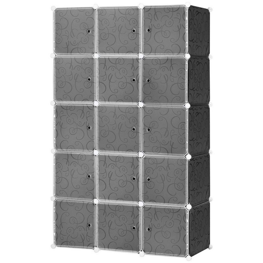 DIY Kleiderschrank Regalsystem mit 2 große und 9 kleinen Würfeln DIY-Würfelregal, Schuhregal, Aufbewahrungsregal für Büchern Spielzeug Schwarz 111 x 47 x 183 cm