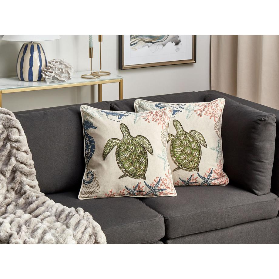 Beliani Dekokissen 2er Set aus Leinen Modern ALGAE  