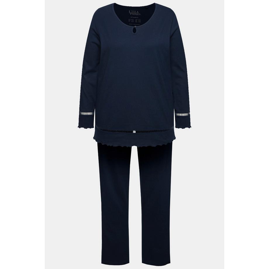 Ulla Popken Pyjama Ourlet Creux Bords Ondulés Col Rond Manches Longues  
