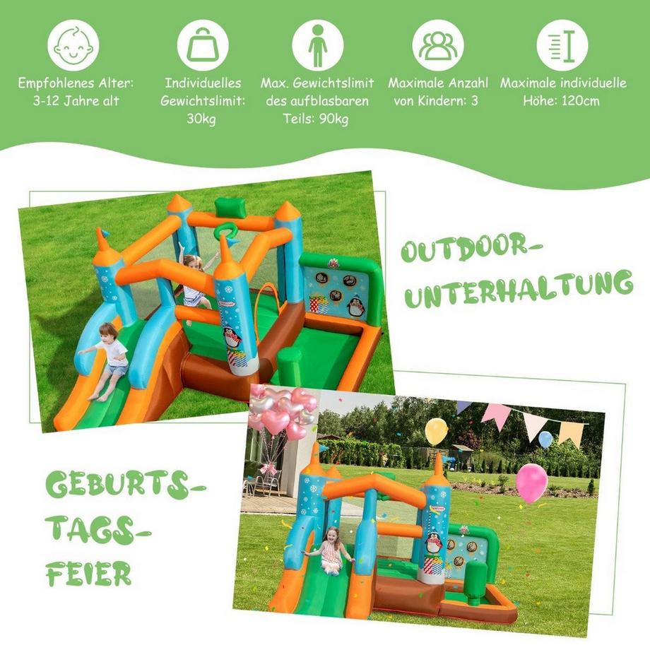 Northix  Aufblasbare Hüpfburg Aufblasbares Schloss mit Pinguinmotiven (ohne Gebläse) 