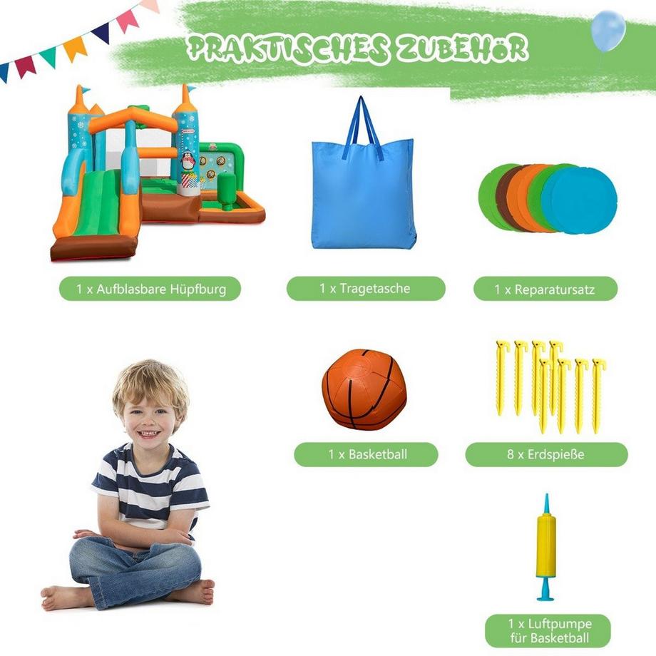 Northix  Aufblasbare Hüpfburg Aufblasbares Schloss mit Pinguinmotiven (ohne Gebläse) 