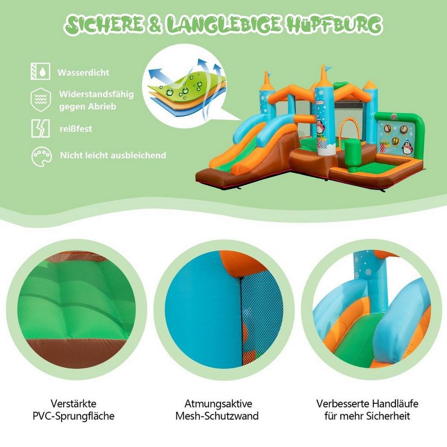 Northix  Aufblasbare Hüpfburg Aufblasbares Schloss mit Pinguinmotiven (ohne Gebläse) 