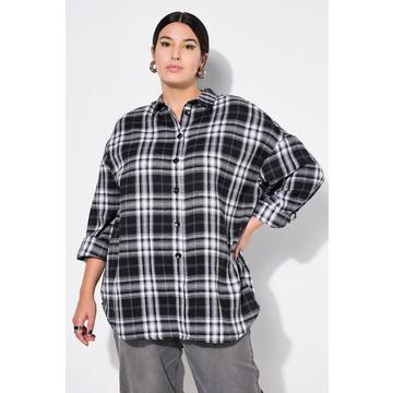 Chemise à carreaux#, oversized, col de chemise, manches longues