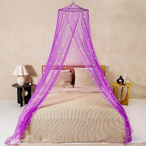 Activity-board Lila Betthimmel mit vorgeklebten leuchtenden Sternen - Violett Prinzessinen Moskitonetz für Mädchen  