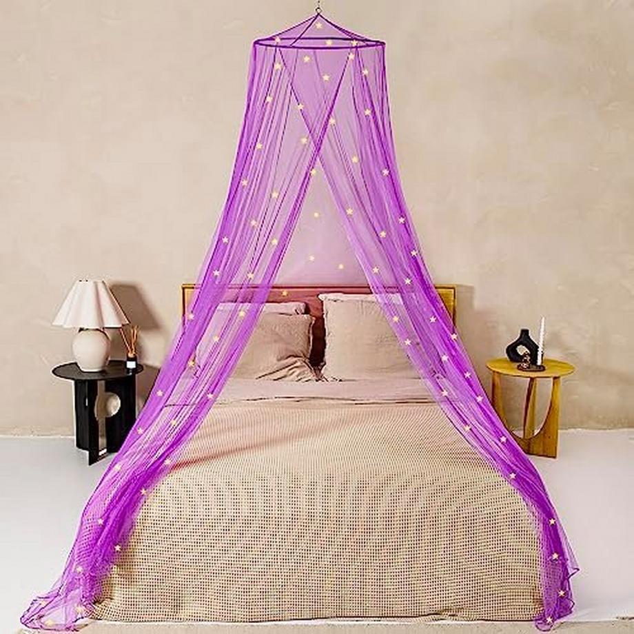 Activity-board Lila Betthimmel mit vorgeklebten leuchtenden Sternen - Violett Prinzessinen Moskitonetz für Mädchen  