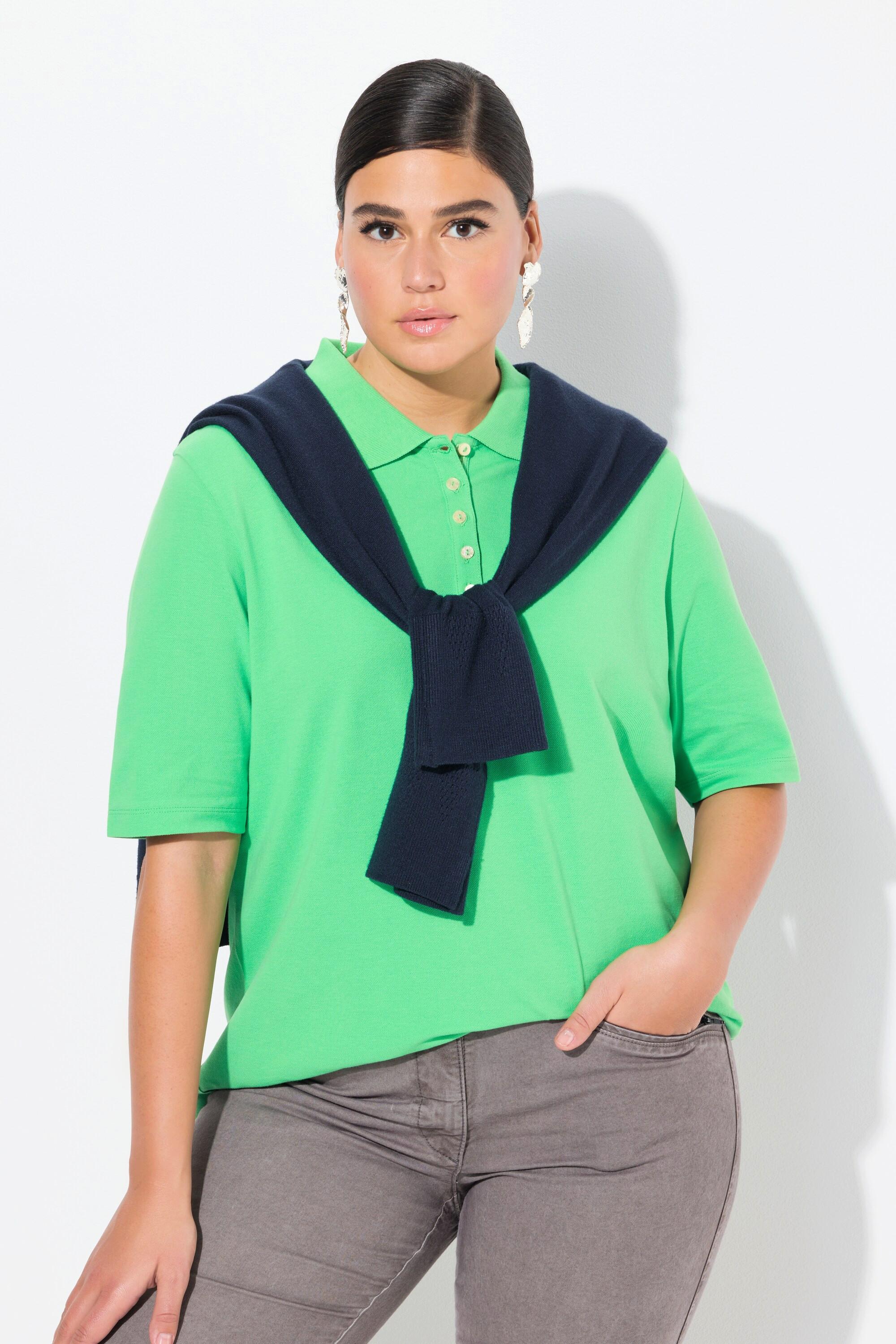 Ulla Popken Piqué Poloshirt Samt-Knopfleiste Halbarm  