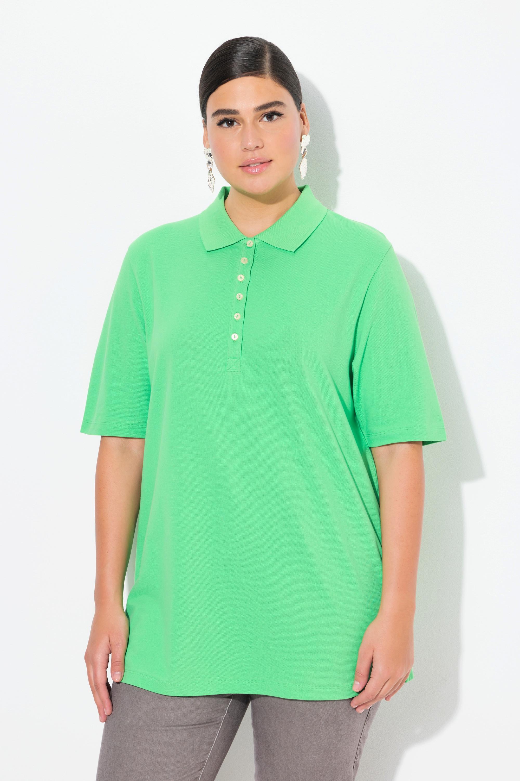 Ulla Popken Piqué Poloshirt Samt-Knopfleiste Halbarm  