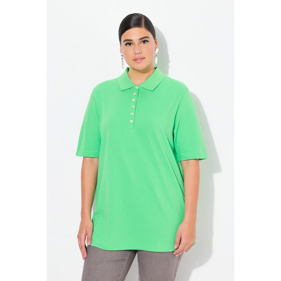 Ulla Popken Polo Piqué Abbottonatura Velluto Mezza Manica  