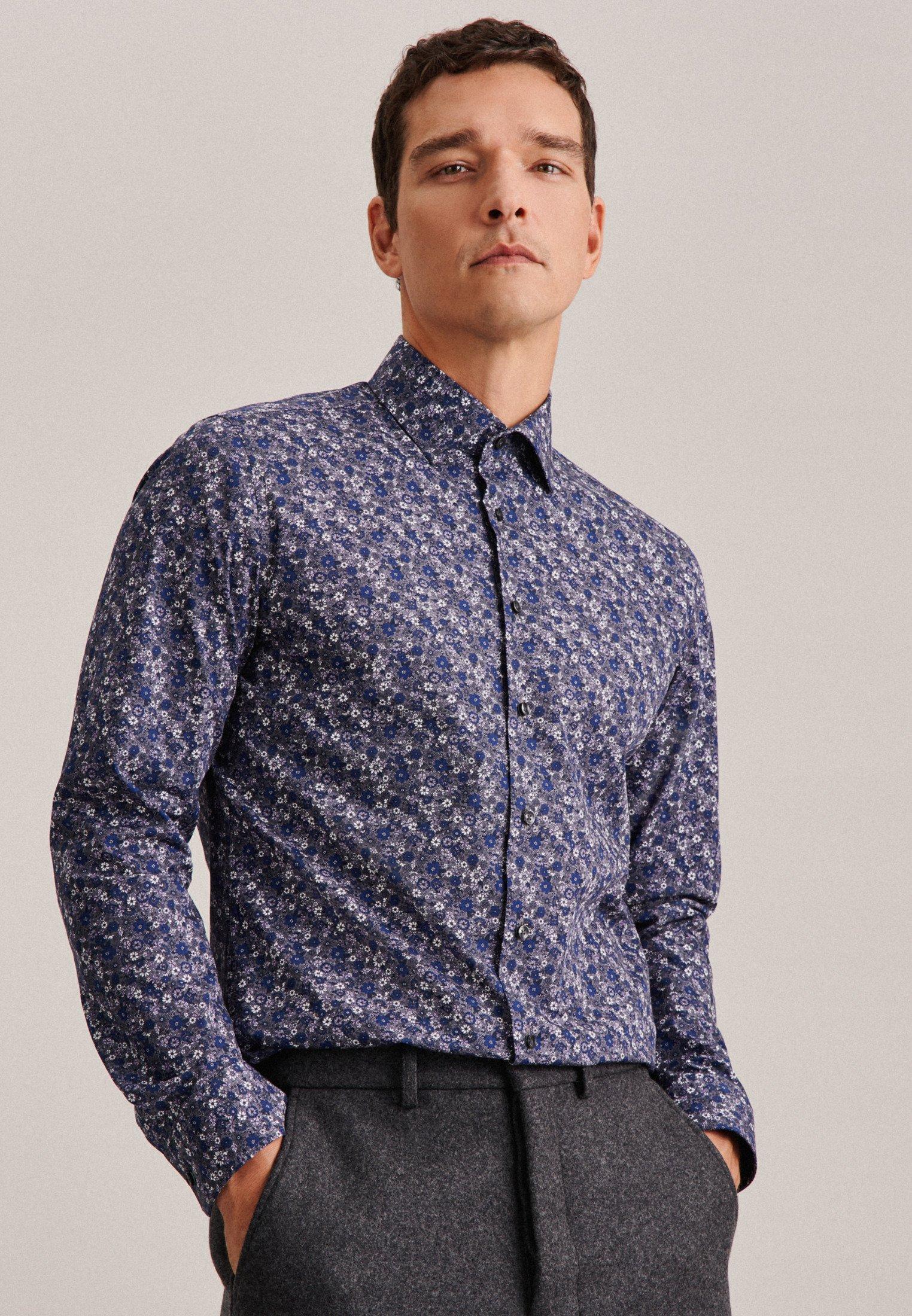 Image of Business Hemd X-slim Fit Langarm Floral Herren Blau 38
