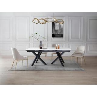 Vente-unique Table à manger extensible 8 à 12 personnes en verre trempé et céramique - Effet marbre blanc et noir - MARISO  