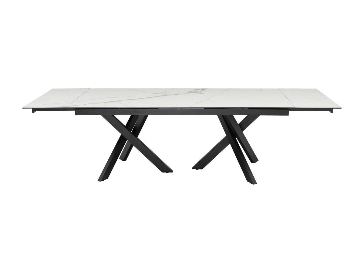 Vente-unique Table à manger extensible 8 à 12 personnes en verre trempé et céramique - Effet marbre blanc et noir - MARISO  