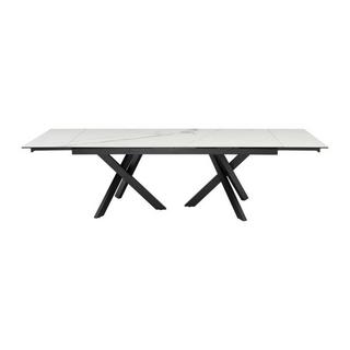 Vente-unique Table à manger extensible 8 à 12 personnes en verre trempé et céramique - Effet marbre blanc et noir - MARISO  