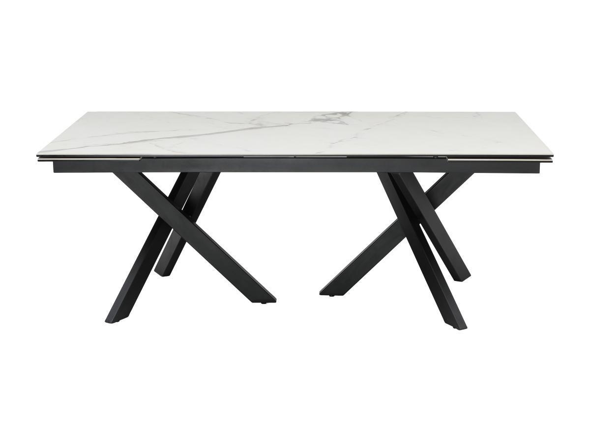 Vente-unique Table à manger extensible 8 à 12 personnes en verre trempé et céramique - Effet marbre blanc et noir - MARISO  